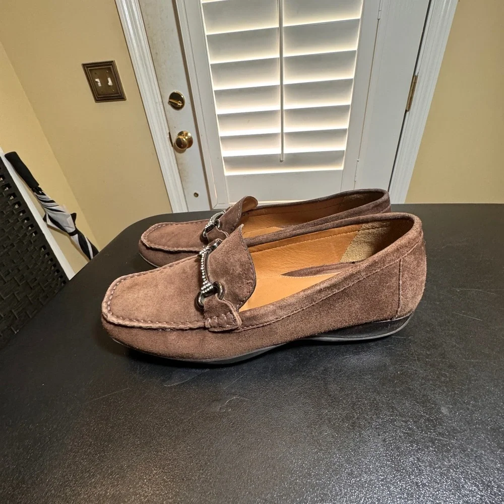 Geox size 37 horsebit leather driving loafers with rhinestones brown